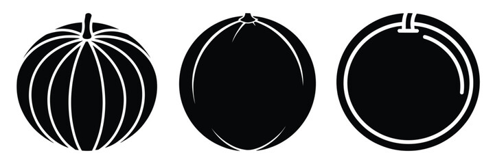 melon round minimal food icon set, black color and white background
