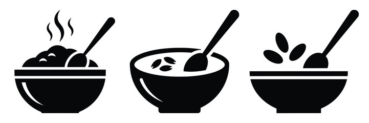 oats bowl minimal food icon set, black color and white background