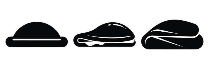 omelette fold minimal food icon set, black color and white background