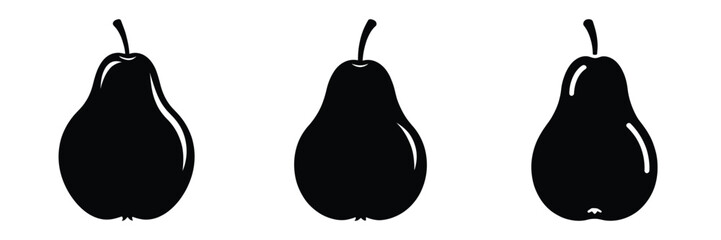 pear fresh minimal food icon set, black color and white background