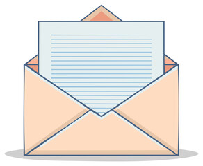 Open Peach Envelope with Lined Paper Inside, Clean Illustration