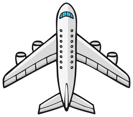 Cartoon Airplane with Four Engines Flying Aircraft Plane Travel Design Element