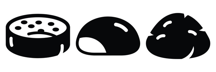 rice cake minimal food icon set, black color and white background