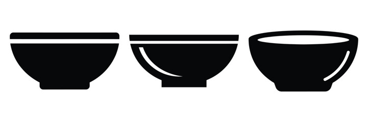 sauce bowl minimal food icon set, black color and white background