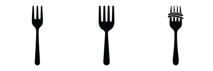 spaghetti fork minimal food icon set, black color and white background