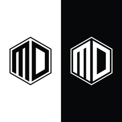 Creative Letter MD hexagon Monogram Logo Design Icon Template White and Black Background Stock Vector.