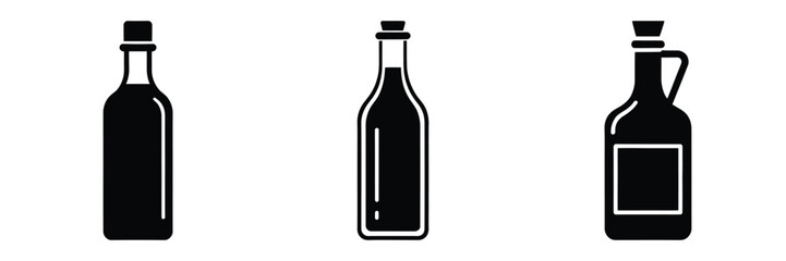 vinegar bottle minimal food icon set, black color and white background