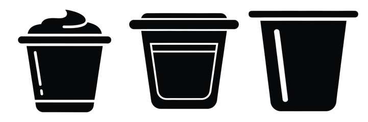 yogurt cup minimal food icon set, black color and white background