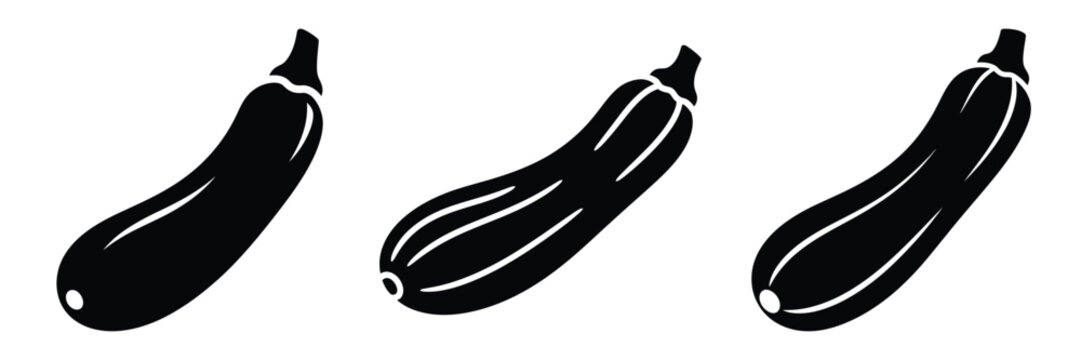 zucchini fresh minimal food icon set, black color and white background