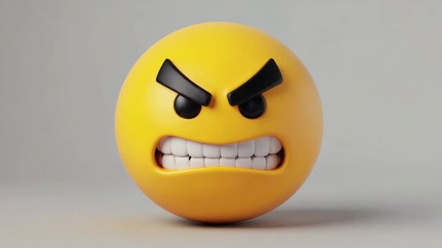 3D Angry Yellow Emoji Face Expressing Rage on Gray Background
