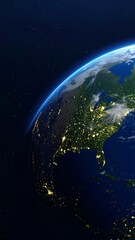 Fototapeta premium Earth from space at night, city lights illuminate North America.