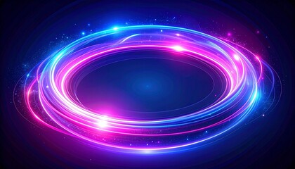 Obraz premium Vibrant Neon Light Trails Abstract Background. Dynamic glowing rings with futuristic blue and pink colors, perfect for technology, energy, or modern design concepts.