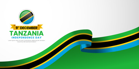 Tanzania independence day banner background 9th december design element with waving ribbon flag