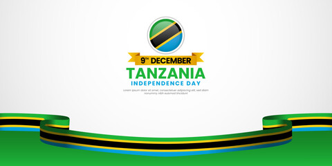 Tanzania independence day banner background 9th december design element with waving ribbon flag
