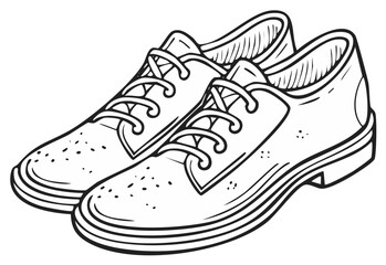 Outlined Illustration of Leather Shoes with Laces for Coloring Book or Print