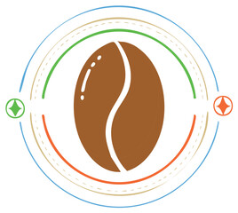 Stylized Coffee Bean Icon with Circular Design and Colorful Accents