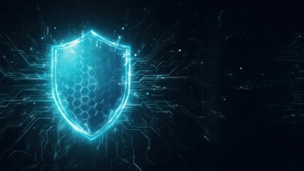 Futuristic cyber security shield with circuit board glowing background, antivirus protection