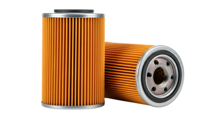 Two oil filters with orange pleated paper