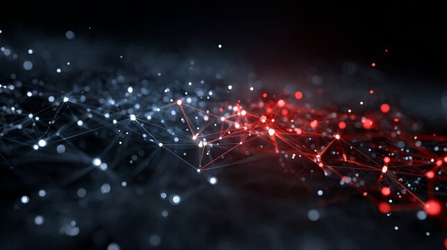 Abstract digital data network with glowing red and blue lines futuristic cyber grid background technology communication big data visualization concept