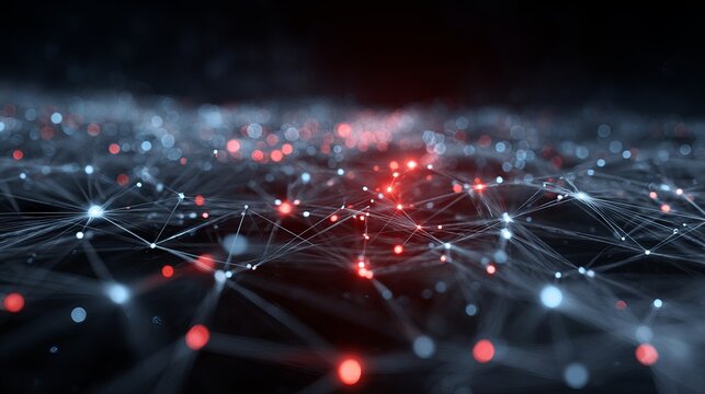 Abstract digital data network with glowing red and blue lines futuristic cyber grid background technology communication big data visualization concept - Powered by Adobe