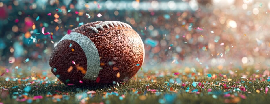 American football on field with confetti in a celebratory atmosphere  