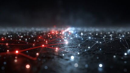 Abstract digital data network with glowing red and blue lines futuristic cyber grid background technology communication big data visualization concept