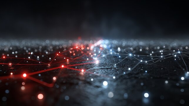 Abstract digital data network with glowing red and blue lines futuristic cyber grid background technology communication big data visualization concept - Powered by Adobe