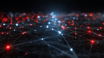 Abstract digital data network with glowing red and blue lines futuristic cyber grid background technology communication big data visualization concept