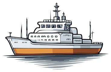 Fototapeta premium Cartoon illustration of a passenger ship or cruise liner with stylized details.