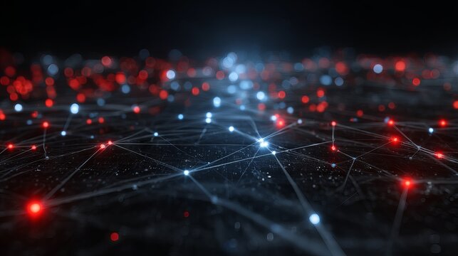 Abstract digital data network with glowing red and blue lines futuristic cyber grid background technology communication big data visualization concept