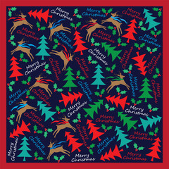 Christmas seamless pattern with reindeer and tree 
