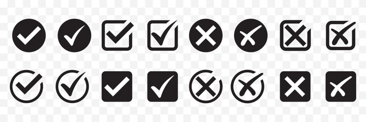 checkmark inside square checkbox, hand-painted brush stroke tick symbol. Check marks doodle set. Vote, yes, no, checkbox, checklist, tick and cross signs, v and x drawn concept. Black Color set EPS 10 © BEST TOP CRAFT