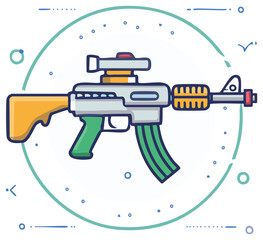Naklejka premium Illustrated cartoon rifle with sight and magazine, colorful vector design