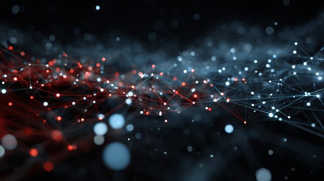 Abstract digital data network with glowing red and blue lines futuristic cyber grid background technology communication big data visualization concept