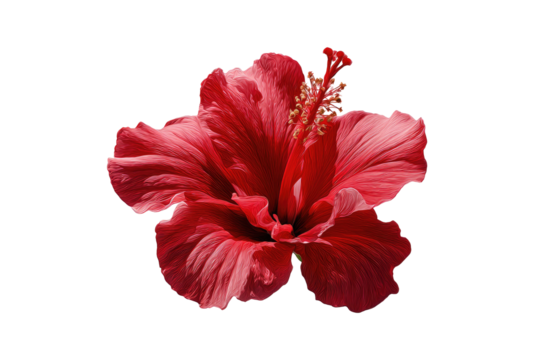 Isolated vibrant red hibiscus flower with detailed petals and stamens, against a black background - Powered by Adobe