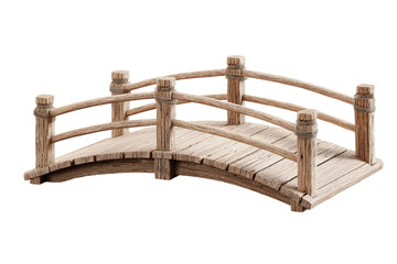 Naklejka premium A rustic, arched wooden bridge with railings, isolated on a transparent background