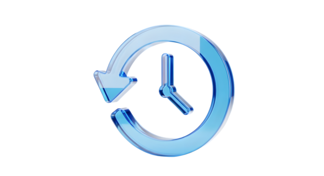 Blue circular arrow with a clock face inside, representing time or history