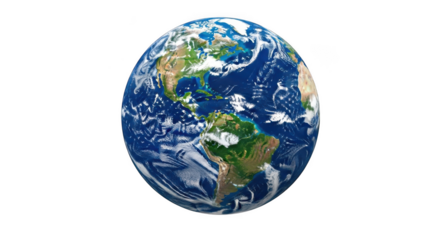 A detailed representation of planet earth as an oval shaped object isolated on transparent background