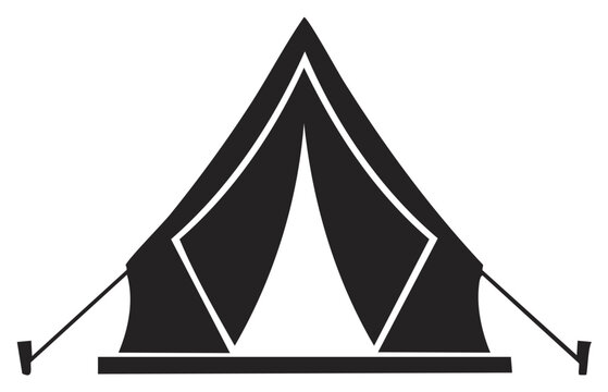 Camping tent icon in silhouette symbolizes outdoor adventures and vacation escapades