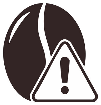 Coffee bean with warning sign caution about potential health effects issues vector illustration