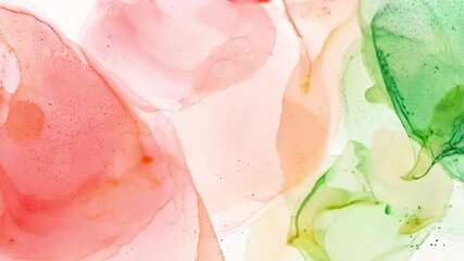 Abstract watercolor painting in orange, green and red shades