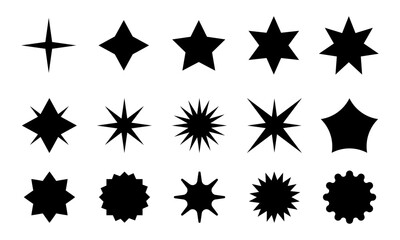 Starburst icon set with various abstract spark shapes, silhouette burst symbols, decorative vector star shapes for graphic design