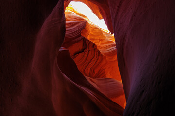 Rounded sandstone formation with a subtle heart‑like curve Navajo Sandstone formation inside Upper Antelope Canyon, Navajo Nation, Arizona, photographed October 9, 2025.