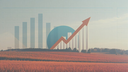 Uplifting Growth Arrow Piercing Through Bar Chart Over Field