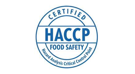 Blue haccp certified food safety hazard analysis critical control point logo isolated on transparent background