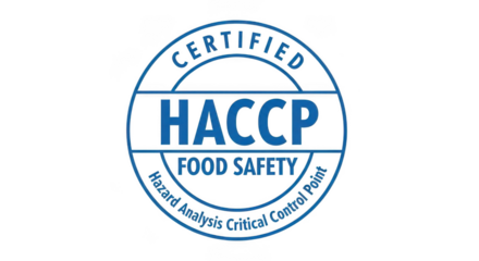 Blue haccp certified food safety hazard analysis critical control point logo isolated on transparent background