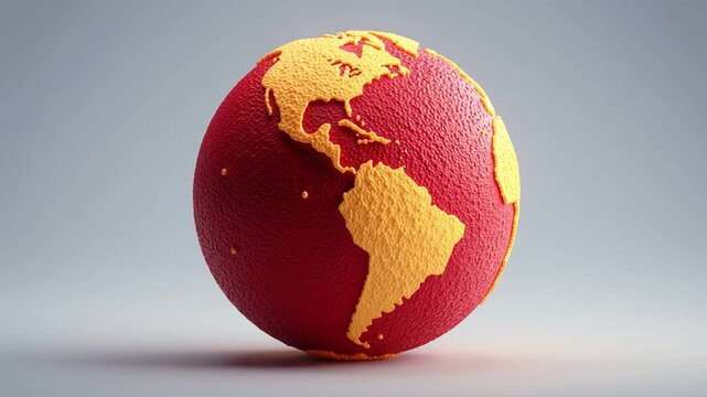 Textured Globe Representation in Red and Yellow Colors with Africa Highlighted on an Isolated Background