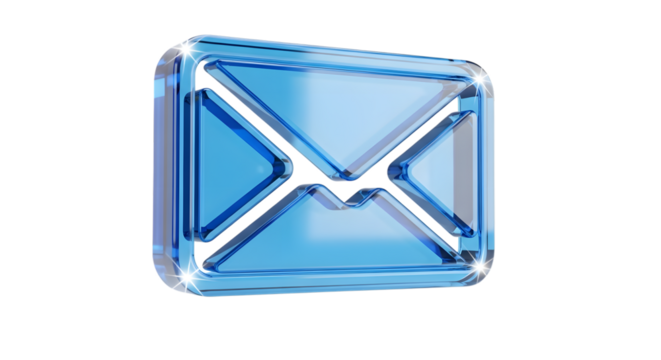 Blue glass email icon with metallic border