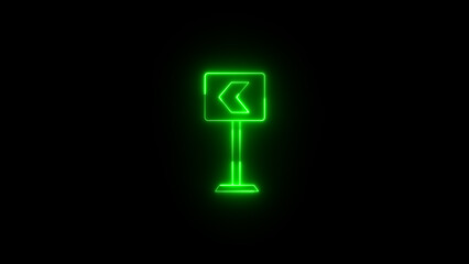 Bright light neon arrow pointer pointing left with glowing effect on black background