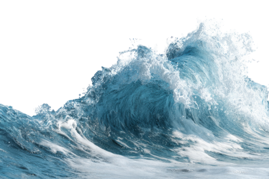 A cresting, translucent ocean wave in motion, curling over and crashing towards the viewer